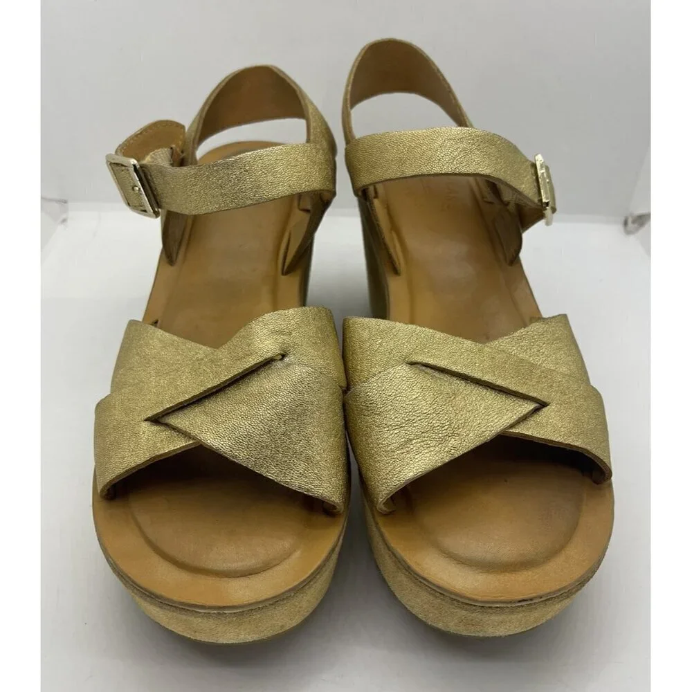 Kork Ease Ava Classic Wedge Sandal Leather Women Sz 10 Platform Shoes K1082 Gold